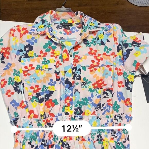 Halogen x Atlantic Pacific Smocked Utility Midi Dress in Pink Multi Paloma  XS - Picture 13 of 14